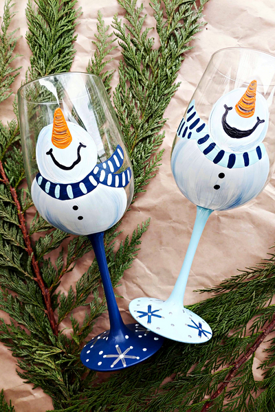 DIY in a BOX | Winter ☃️ Snowman Wine Glass *Set of 2* Adult Craft Kit