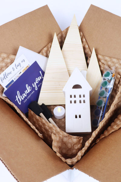 DIY in a BOX | Wooden Tree Trio & Lighted Home Scene Craft Kit